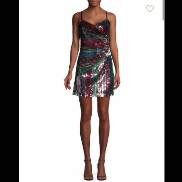 NWT Parker Black Rainbow Sequin Mini Wrap Dress - Picture 4 of 15